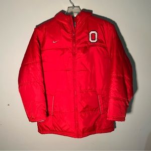 Ohio State University Buckeyes Red Nylon Puffer Quilted Jacket Hood Size L